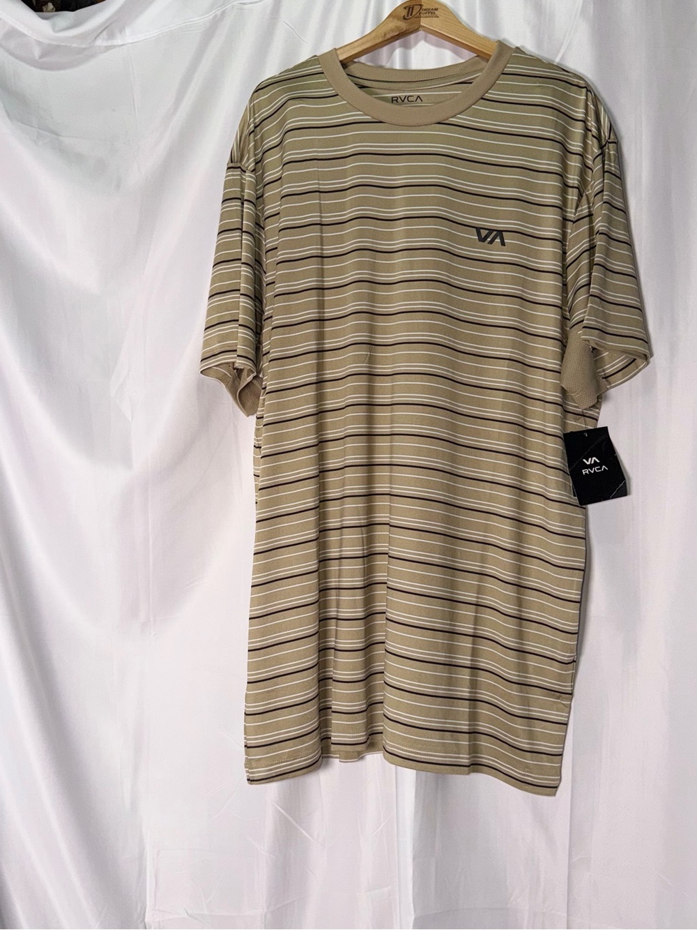 RVCA White-Tan-Black Striped Short Sleeve Crew Tee